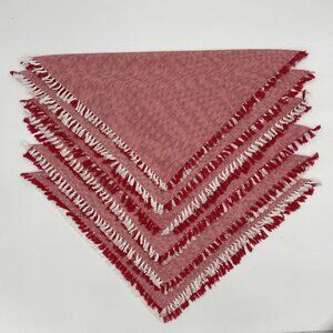 6 Cloth Napkins Fringe Herringbone Pattern Red White Picnic Christmas‎ Holiday